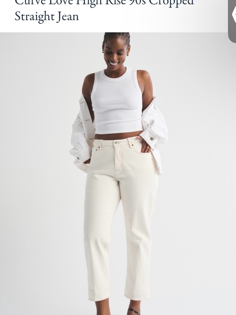 Abercrombie & Fitch High Rise 90s Cropped Straight Jeans - Ivory